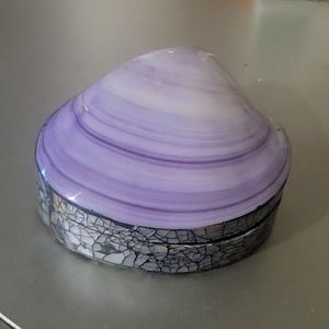 Purple shell jewelry box opens with Black Velvet  inside for jewelry and trinket
